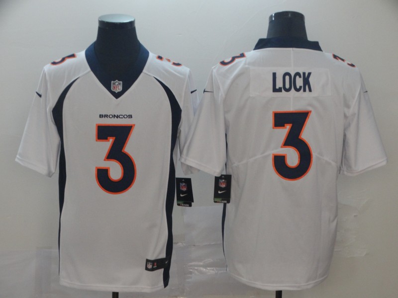 Men's Denver Broncos Drew Lock #3 White Jersey